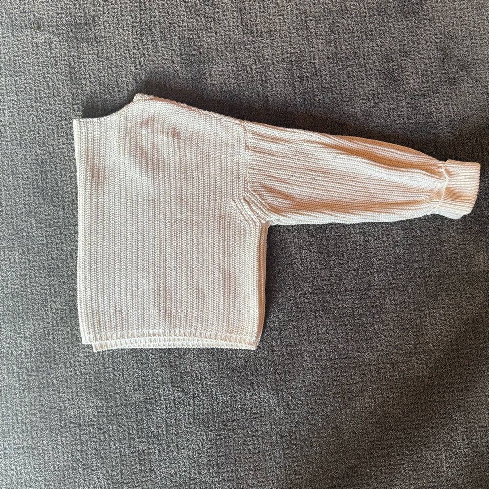 Cream Wide V-Neck Ribbed Sweater - Picture 3 of 3